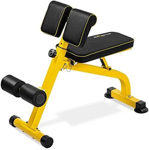 BODY RHYTHM BODYRHYTHM Compact Adjustable Weighted Bench for Full Body Strength Training Ab/Back Hyper Roman Chair Ab Sit up Bench Incline Decline Flat Hyperextension Back Extension Machine (Yellow)