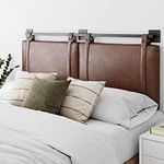 Nathan James 94101 Harlow Queen/Full Wall Mount Faux Leather Upholstered Headboard, Adjustable Height Vintage PU Leather Straps with Matte Metal Rail, Brown/Black, Queen Brown/Black, Full Queen