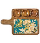 Regal Handicraft Wooden Serving Platter Mango Wood Platter/Tray Printed Servin Platter with Handle |Appetizer Plate | Snacks Serving Platter with 3 Bowls, 37x24 cm