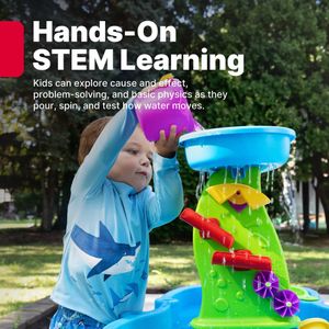 Step2 Rain Showers Splash Pond Water Table – 13-Piece Kids Outdoor Sensory Toy, Blue & Green
