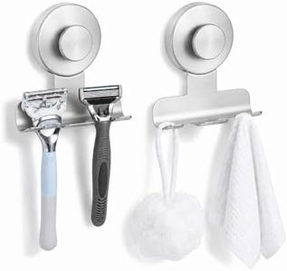 Fenas Suction Cup Razor and Shaver Holder for Shower Wall, Stainless Steel Reusable Suction Hook for Towel and Loofah, Damage-Free Installation (2, Brushed Nickel)
