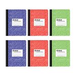 Oxford Notebooks, Composition Notebook 6 Pack, College Ruled Paper, 9-3/4" x 7-1/2", 100 Sheets, Assorted Marble Covers, 2 Each: Blue, Green, Red, for School, Office