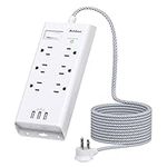 Power Strip Surge Protector - Addtam 10Ft Long Extension Cord with 6 Outlets and 3 USB Ports, Flat Plug Overload Surge Protection Outlet Strip, Wall Mount for Home, Office and More