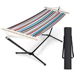 COSTWAY Hammock with Heavy Duty Metal Stand, Portable Travel Lounge Camping Hammock with Carrying Bag, Outdoor Garden Patio Swinging Hammock, 320 x 100 x 97cm