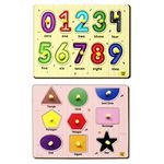 YaYplay Geometric Shapes And 0 To 9 Number Pegboard Wooden Shape Sorter Educational Learning Puzzle For 2-5 Year Kids- Combo Pack