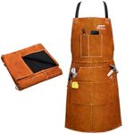 ARCCAPTAIN Leather Welding Apron 24" X 36" with 6 Tool Pockets for Welders Heat Flame Resistant Cowhide Blacksmith Work Apron Adjustable M to XXXL-Brown