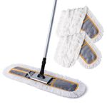 CLEANHOME 24'' Commercial Dust Mop for Floor Cleaning, Heavy Duty with 2 Cotton Pads, Wet and Dry Flat Mop, Cleaning Tools Marble, Laminate, Hardwood Sweeping,Grey,ZJUS-ST03-60-GREY