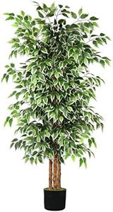 GTIDEA 6ft Artificial Tree Ficus, Tall Faux Trees Indoor with Natural Trunk and Fake Silk Tree Fake Plants for Home Christmas Decor Living Room Outdoor Balcony House Office (Included Dried Moss)