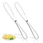 SONGTIY 2 Pack Stainless Steel Butter Spreader Knife, 3 in 1 Multi-Function Butter Curler & Spreader with Serrated Edge for Butter Cheese Jams Jelly, Merry Christmas Gift