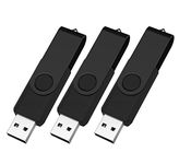 Vixelle 3 Pack 2GB USB Stick All-Black USB Flash Drive – Stylish 360° Metal Swivel USB Memory Sticks with Keychain Loop – Portable USB Pen Drive Bulk Pack for PC, Mac, TV, Car Audio, Video