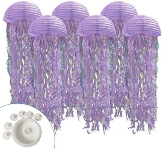 Jelly Fish Paper Lanterns, Under The Sea Party Decortions, 6pcs Lantern with Rope&Hooks for Mermaid Underwater World Ocean Themed Birthday Party Baby Shower Decor (Light Purple)