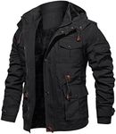 EKLENTSON Mens Cotton Casual Thicken Multi Pockets Military Jackets Outwear Winter Coat with Removable Hood, Black, Large