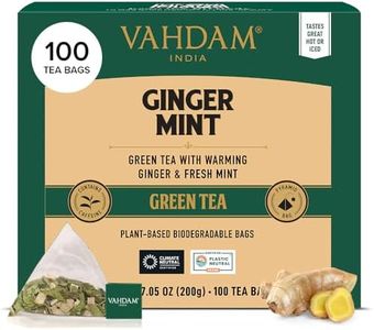 VAHDAM, Ginger Mint Green Tea Bags (100 Count) High Grown Green Tea with Raw Ginger | Medium Caffeine | Non GMO, Gluten Free | Mint Tea Bags | Resealable Ziplock Pouch