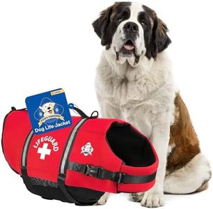 Paws Aboard Dog Life Jacket - Swimming Vest for Dogs, Adjustable, Reflective, Comfortable, Multiple Colors, Patterns, XX-Small to Extra Large Dog Swim Vest with Handle (Red, X-Large)