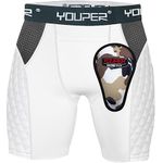 Youper Boys Youth Elite Compression Sliding Shorts - Padded Slider Shorts with Soft Protective Athletic Cup for Baseball, Softball, Lacrosse, MMA (White, Youth - Large)