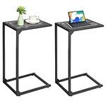 MOOACE C Shaped End Table Set of 2, Snack Side Tables for Sofa, Couch Table for Small Space That Slide Under, TV Trays for Living Room Bedroom, Strong and Stable with Metal Frame, Grey