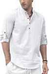 Zombom Men's Solid Cotton Blend Straight Kurta Shirt, Regular Fit Full Sleeve Short Kurta Shirt White