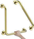 Polished Gold L-Shaped Grab Bar 16x16 Inch + Knurled Shower Grab Rail 20 Inch, Zepolu Stainless Steel Angled Toilet Safety Bar, Bathroom Mobility Aid Handrail, Balance Support Assist Bar for Senior