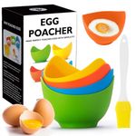 Egg Poacher - Poached Egg Cooker with Ring Standers, Food Grade Non Stick Silicone Egg Poaching Cup for Microwave or Stovetop Egg Poaching, with Extra Silicone Oil Brush, BPA Free, 4 Pack