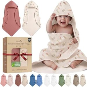 infancie Organic Cotton Muslin Baby Hooded Towels - 32x32 Inch, 2 Pack Newborn Bath Towels for Boys & Girls, Soft & Absorbent Bath Set (Pink/Floral)