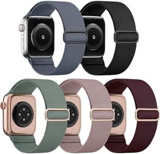 iXTRA 5 Pack Stretchy Nylon Band Compatible for Apple Watch 38 40 41mm 42mm 44mm 45mm 46mm 49mm Women Men, Elastic Straps Sport Wristband Solo Loop for iWatch Series 10 9 8 SE 7 6 5 4 3 2 1 Ultra 2/1