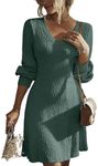 Dokotoo Womens Dresses Oversized Sweater Dress Fall Outfits Business Casual Work Dresses Trendy Casual Long Sleeve Dresses V Neck Knit Ribbed A Line Fall Dresses Sweater Mini Dress 2024 Mist Green M