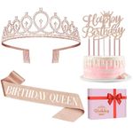 Birthday Decorations Women, Including Birthday Queen Sash, Birthday Crown for Girl, Cake Topper and Candles.