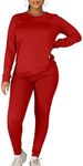 Kaximil Women's Workout Tracksuit 2 Piece Outfits Long Sleeve Top Legging Jogger Pants Set, X-Large, Red