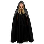 Aomig Black Hooded Cape Halloween Adult Long Cloak Hooded Cape Witch Cosplay Accessories Mysterious Cosplay Wizard Fairytale Fancy Dress Costume Halloween Masquerade Party (150cm/59in)