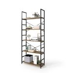 Magic Life Bookshelf, Industrial Bookcase, 5-Tier Wooden Storage Shelf with Metal Frame for Living Room, Bedroom, Entryway, Office, Easy Assembly, Rustic Brown