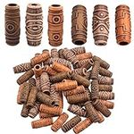 Hair Tube Beads, 60 Pieces Imitation Wood Beads Dreadlock Hair Beads Hollow Out Tube Beads DIY Accessory for Hair Braiding Decoration - Mixed Color