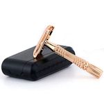 BAILI Rose Gold Double Edge Safety Razor Wet Shaving Kit +1 Swedish Blade +Mirrored Travel Case BD178