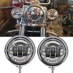 DAONUE 2 PCS 4.5inch Motorcycle Fog Passing Light Chrome 4 1/2 inch LED Driving Spot Lamps With Housing Bucket For Motorcycle Auxiliary Light Bulb, Silver with Housing