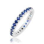 Ravishing Impressions Blue Sapphire Gemstone 925 Sterling Silver Eternity Band Ring In Pave Setting Minimal Jewellery Unisex Adult