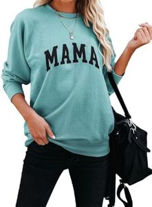 Dressmine Womens Mom Sweatshirt Graphic Hoodies Letter Print Maternity Long Sleeve Shirts Pullovers for Women Blue Green XXL
