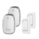 Wireless Doorbells, 1300ft Range, Stable Signal, 60 Ringtone, 4 Volume, Loud Sound, Waterproof, 2 Plug-in Receivers+2 Battery-Powered Transmitters, Bright LED Flash, Easy to Install, Silver