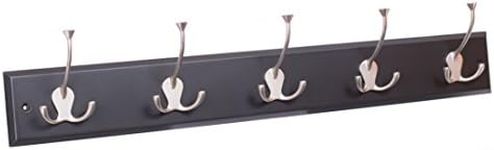 BIRDROCK HOME Tri Hook Coat Rack - 5 Hooks - Wall Mount Hat Rack - Black Finish - Satin Nickel Hooks