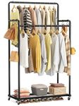 HOMIDEC Clothes Rail,Metal Clothes Rack with Hooks, Double Rads Heavy Duty Clothing Rail for Bedroom,Portable Clothing Rack Clothes Storage Shelf,Hold up to 80 kg,Blcak