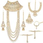 Peora Ethnic Traditional Gold Plated Kundan Dulhan Bridal Jewellery Set with Choker Earrings Maang Tikka Hathphool for Women Girls