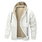 Men's Hoodies UK Clearance, Winter Warm Hoodie with Pockets Causal Sherpa Fleece Lined Hooded Jacket Zip Up Windproof Sweatshirt Plain Hooded Outwear Travel Daily Sports Plus Size M-3XL White