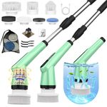 Electric Spin Scrubber, Dreazu IPX7 10-in-1 Bathroom Scrubber， Retractable Handle, 2-Speed Adjustable Shower Cleaner Brush for Bathroom, Bathtub, Kitchen, Tile Floors-Green