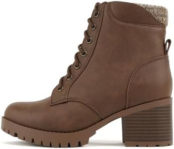 Soda Single Lug Sole Chunky Heel Combat Ankle Boot Lace up w/Side Zipper, Light Brown, 8.5