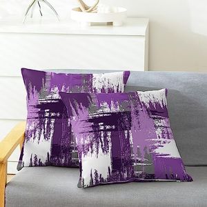 CaliTime Throw Pillow Cases Pack of 2 Cozy Fleece Interlaced Watercolor Brush Strokes Decorative Cushion Covers for Couch Bed Sofa Farmhouse Decoration 16 X 16 Inches Purple