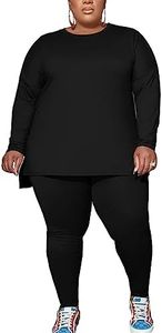 PINSV Women's Plus Size 2 Piece Outfits Sweatsuits Tracksuit Loungewear Sets, D-black, 3X-Large Plus