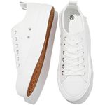 FRACORA Women's PU Leather Tennis Shoes Low Top lace up Casual Shoes Comfortable Fashion Sneaker, White, 8