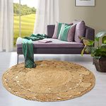 GRUHUM Jute Area Rug 4ft Natural Fiber Round Collection Handmade Boho Charm Farmhouse Jute Area Rug Soft Braided Rug for Indoor EcoFriendly Kitchen Bedroom Living Room Hallways Enterways (4ft Circle)