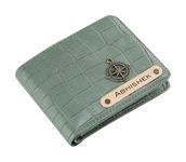 AICA Personalized Name & Charm Self-Textured Leather Wallet Mens (Mint Green) | Birthday Anniversary Wedding Gifts for Brother Father Dad Cousin