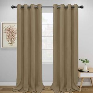 Easy-Going Blackout Curtains for Bedroom, Solid Thermal Insulated Grommet and Noise Reduction Window Drapes, Room Darkening Curtains for Living Room, 2 Panels (52x96 in,Tan)