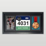 Running Race Bib, Photo & Medal Display Frame : Suitable for Marathon Running Bibs (Black Frame - Black Mount)