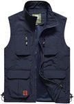 Gnveub Men’s Fishing Vest Outdoor Work Quick-Dry Hunting Zip Reversible Travel Vest Jacket with Multi Pockets, Navy, Small